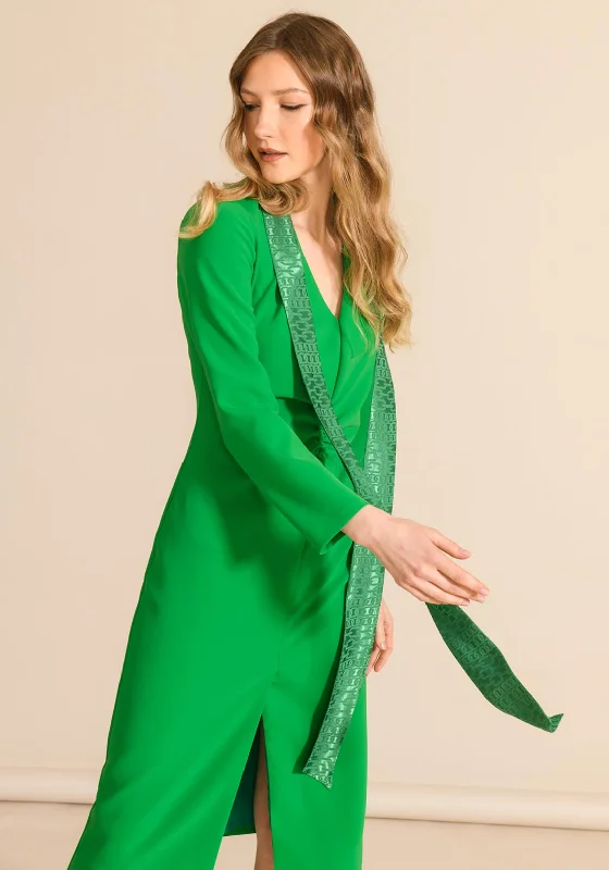 Designer - brand midi dress with a high - end labelCaroline Kilkenny Slit Detail Millie Midi Dress, Green Designer - brand midi dress with a high - end labelCaroline Kilkenny Slit Detail Millie Midi Dress, Green