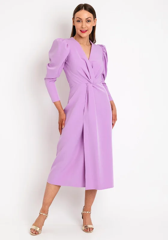 Midi dress for a wedding as a guest in a more casual weddingCayro Monaco Puff Sleeve Midi Dress, Lilac Midi dress for a wedding as a guest in a more casual weddingCayro Monaco Puff Sleeve Midi Dress, Lilac
