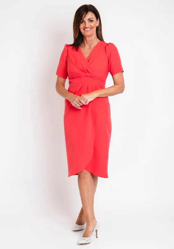 Bow - decorated midi dress for a feminine and charming lookCoco Doll Toya Faux Wrap Midi Dress, Coral Bow - decorated midi dress for a feminine and charming lookCoco Doll Toya Faux Wrap Midi Dress, Coral