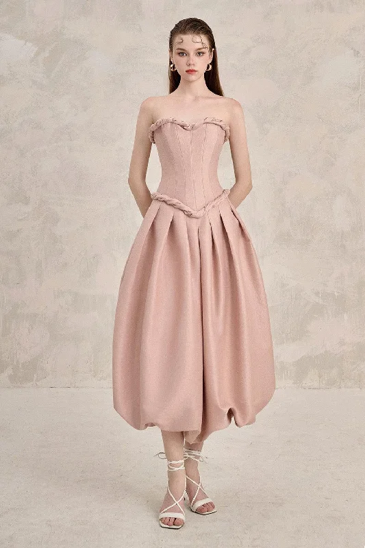 Midi dress for a date when styled with a cute top and heelsCoralie Bubble Semi-Heart Neck Taffeta Midi Dress Midi dress for a date when styled with a cute top and heelsCoralie Bubble Semi-Heart Neck Taffeta Midi Dress
