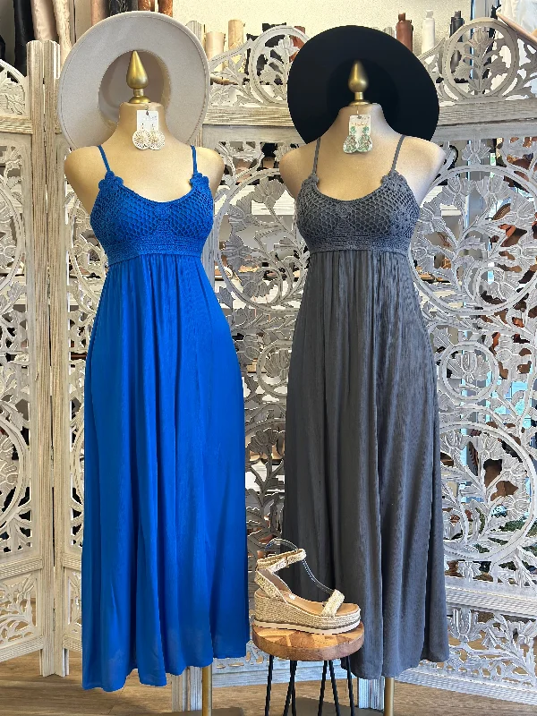 Sleeveless Party Dresses with Sequined Neckline for Ladies' Glamorous AppealCrochet Top Maxi Dress - Estira, Stretchy