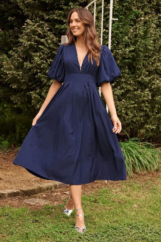 Polka - dot midi dress for a cute and retro lookDaydreamer Midi Dress In Navy