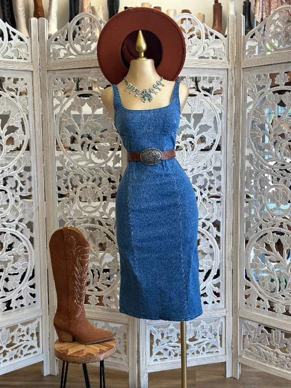 Midi dress for a beach vacation when paired with a swimsuit cover - upDenim Square Neck Midi Dress- Slightly Stretchy Midi dress for a beach vacation when paired with a swimsuit cover - upDenim Square Neck Midi Dress- Slightly Stretchy