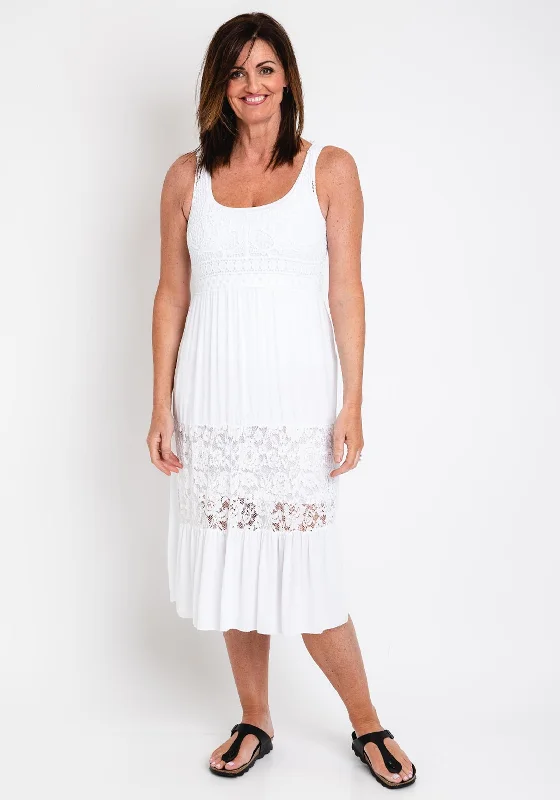 Midi dress for a wedding as a guest in a more casual weddingThe Serafina Collection One Size Broidery Blouson Midi Dress, White Midi dress for a wedding as a guest in a more casual weddingThe Serafina Collection One Size Broidery Blouson Midi Dress, White