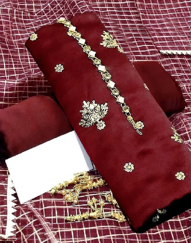 Vintage Inspired Party Dresses for Ladies' Retro Themed GatheringsFancy Embroidered Shamoz Silk Party Wear Dress with Shamoz Silk Trouser (DZ14634)