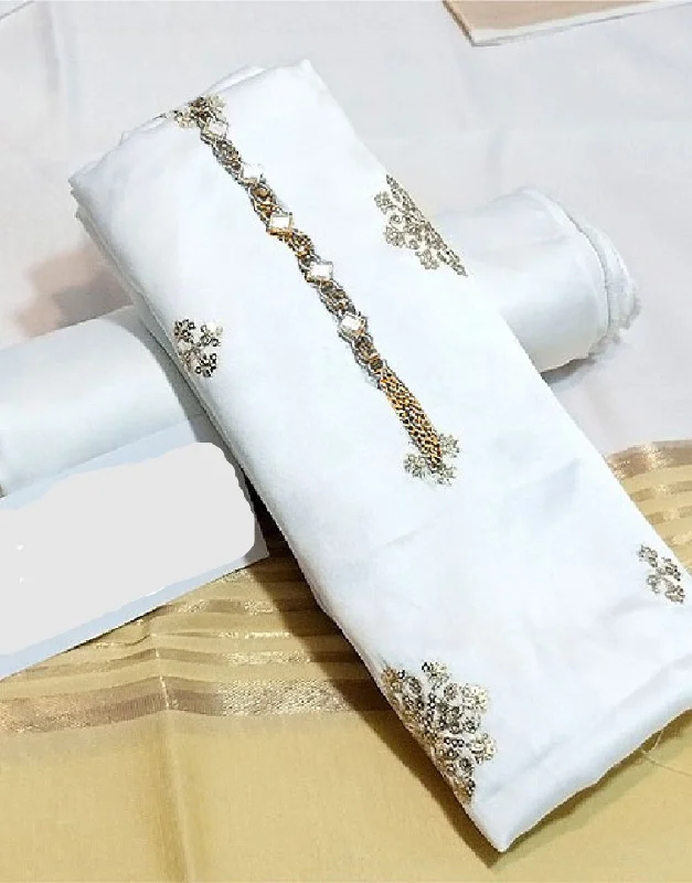 Organza Party Dresses with Sparkly Appliques for Ladies' Delicate and Dreamy LookBanarsi Style Embroidered Shamoz Silk Dress with Silk Jhalar Dupatta (DZ16109)