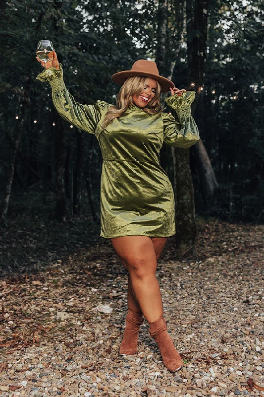 Party Dresses with Ruffled Sleeveless Top and Sequined Bodice and Tulle Skirt for Ladies' Dramatic and Glamorous LookFashionably Late Velvet Mini Dress In Olive Curves