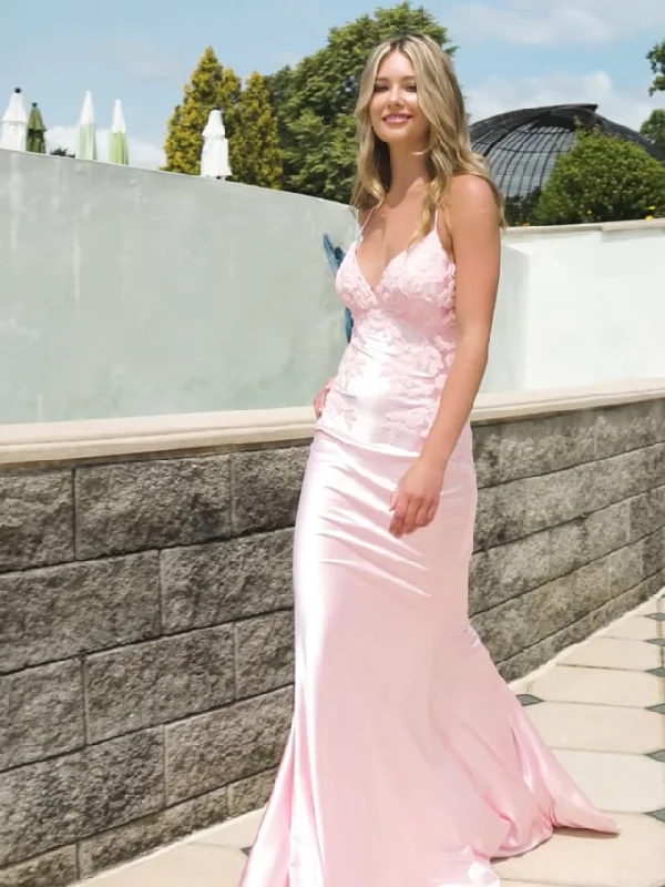 Party Dresses with Satin and Lace Trimmed Neckline and Ruffled Sleeves and Embroidered Skirt for Ladies' Sophisticated and Intricate LookFaviana V-neck Lace-up Back Prom Dress 11002
