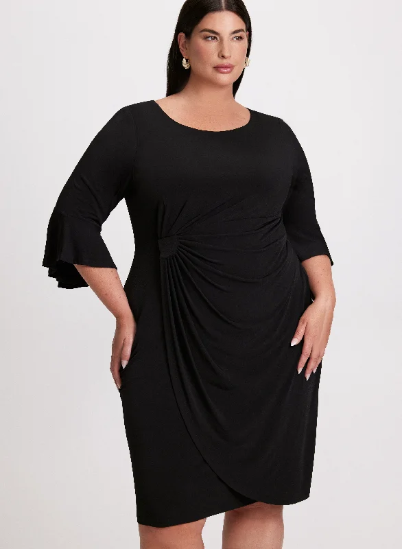 Party Dresses with Sequined Stripes and Sheer Back and Embroidered Birds for Ladies' Bold and Nature Inspired LookFlounce Sleeve Ruched Detail Dress