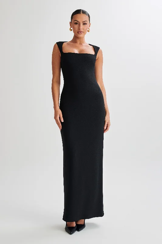 Party Dresses with Cut Out Details and Lace Insertions for Ladies' Bold and Feminine LookFrida Crepe Maxi Dress - Black