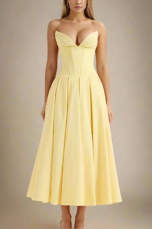 High - low hem midi dress for a modern and stylish lookGabbi Bodycon Midi Dress - Sun Yellow High - low hem midi dress for a modern and stylish lookGabbi Bodycon Midi Dress - Sun Yellow