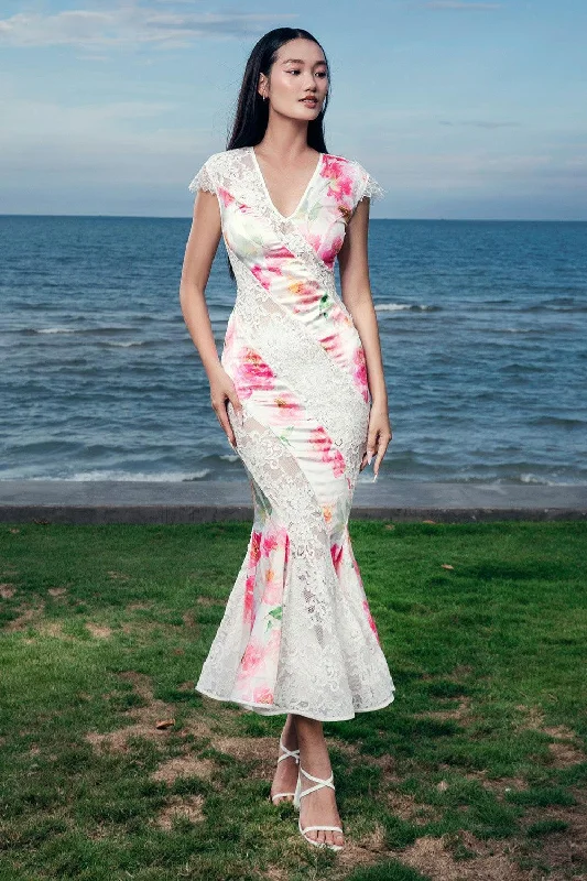 Cold - shoulder midi dress for a trendy and modern styleGiuliana Mermaid Cap Sleeved Silk Satin Midi Dress Cold - shoulder midi dress for a trendy and modern styleGiuliana Mermaid Cap Sleeved Silk Satin Midi Dress