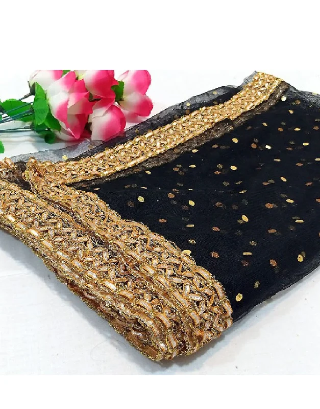 Lace Trimmed Party Dresses with Bow Back for Ladies' Dainty and Feminine LookGota Lace Net Dupatta - Black (DZ14997)