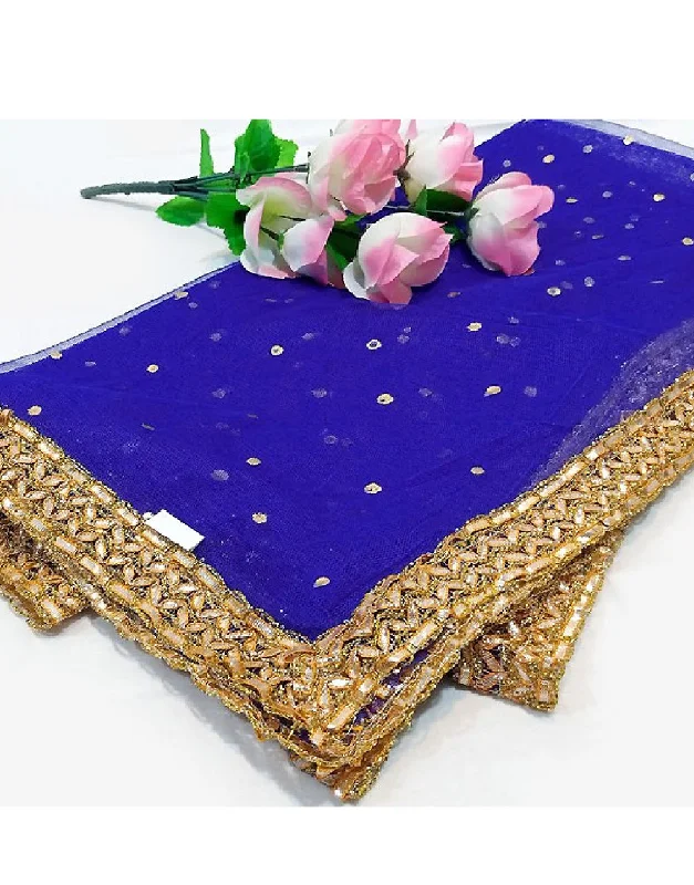 Strapless Party Dresses with Beaded Bodice for Ladies' Special OccasionsGota Lace Net Dupatta - Blue (DZ14998)