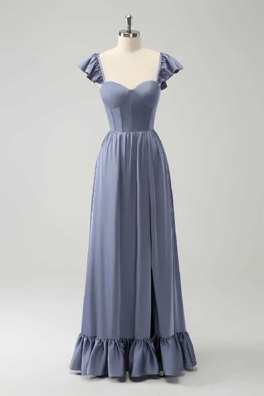 Party Dresses with Sheer Panels and Beaded Trim and Embroidered Paisley Patterns and Ruffled Hem for Ladies' Sultry and Exotic LookConvertible Grey Blue A Line Backless Corset Chiffon Bridesmaid Dress Party Dresses with Sheer Panels and Beaded Trim and Embroidered Paisley Patterns and Ruffled Hem for Ladies' Sultry and Exotic LookConvertible Grey Blue A Line Backless Corset Chiffon Bridesmaid Dress