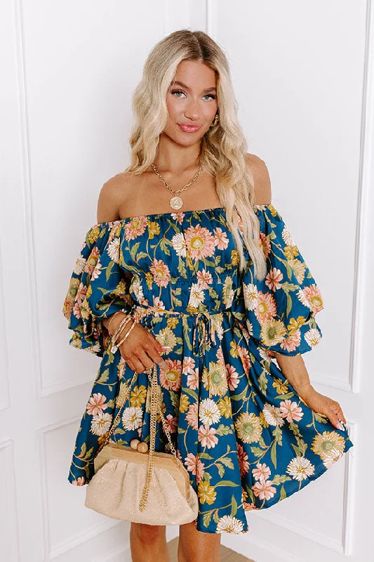 Party Dresses with Sheer Panels and Beaded Trim and Embroidered Paisley Patterns for Ladies' Sultry and Exotic LookHappy Haven Floral Mini Dress in Teal