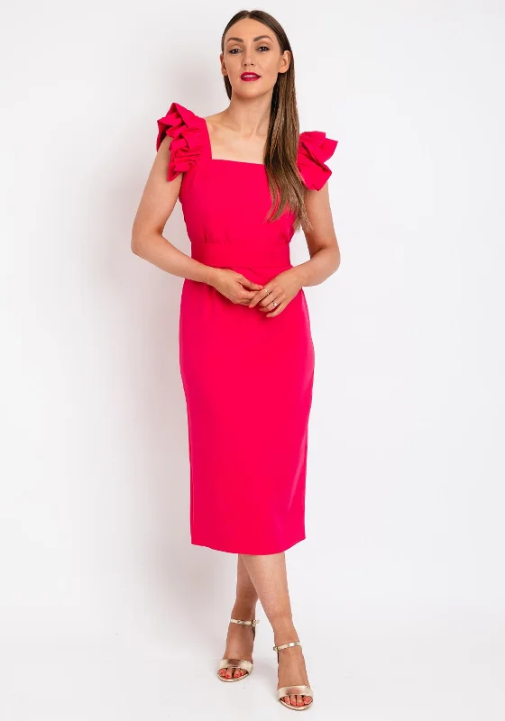 Linen midi dress for a breathable and casual summer optionHerysa Iris Ruffle Sleeve Midi Dress, Fuchsia