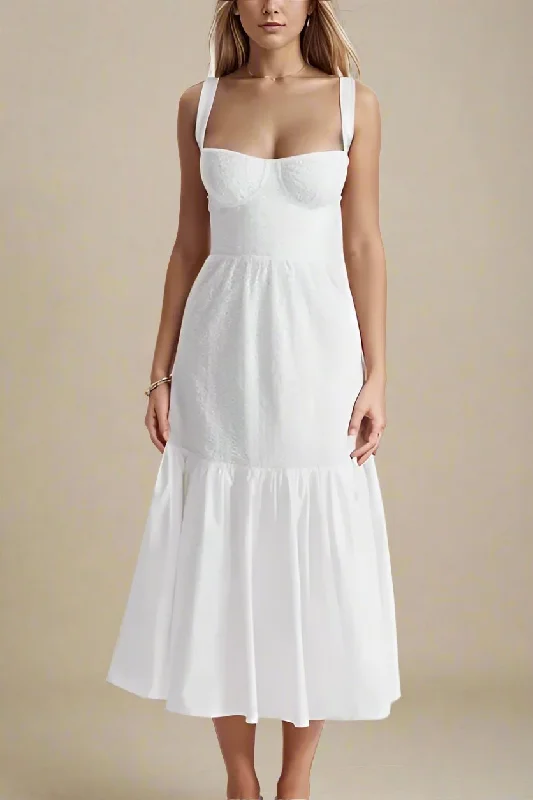 Midi dress for a picnic in the park with a relaxed and comfortable fitImogen Bodycon Day Midi Dress - Pearl White Midi dress for a picnic in the park with a relaxed and comfortable fitImogen Bodycon Day Midi Dress - Pearl White