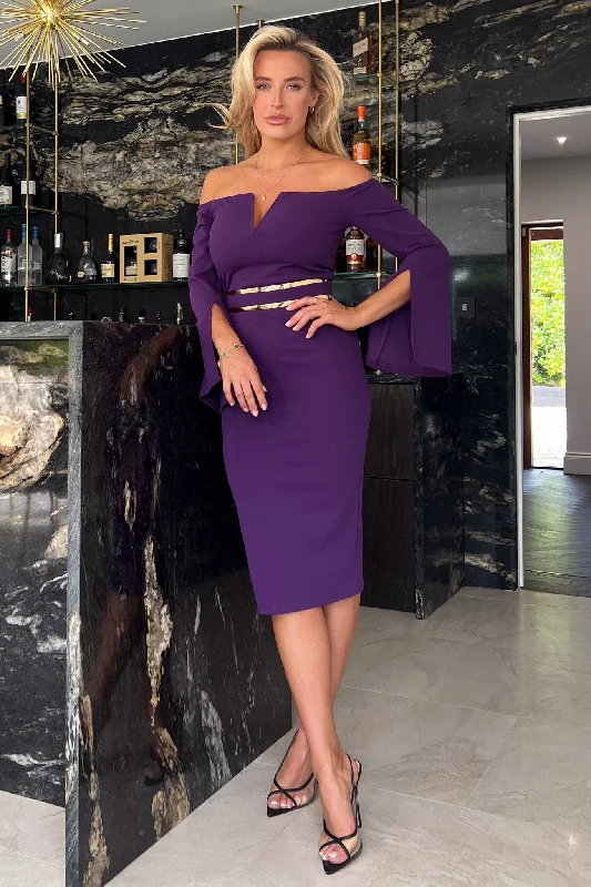 Plaid midi dress for a classic and preppy styleIsabelle Bardot Split Flare Sleeves Midi Dress Purple Plaid midi dress for a classic and preppy styleIsabelle Bardot Split Flare Sleeves Midi Dress Purple