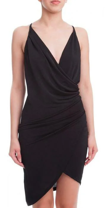 Striped Party Dresses with Button Front for Ladies' Classic and Timeless LookJennifer Black Asymmetric Overlap Dress