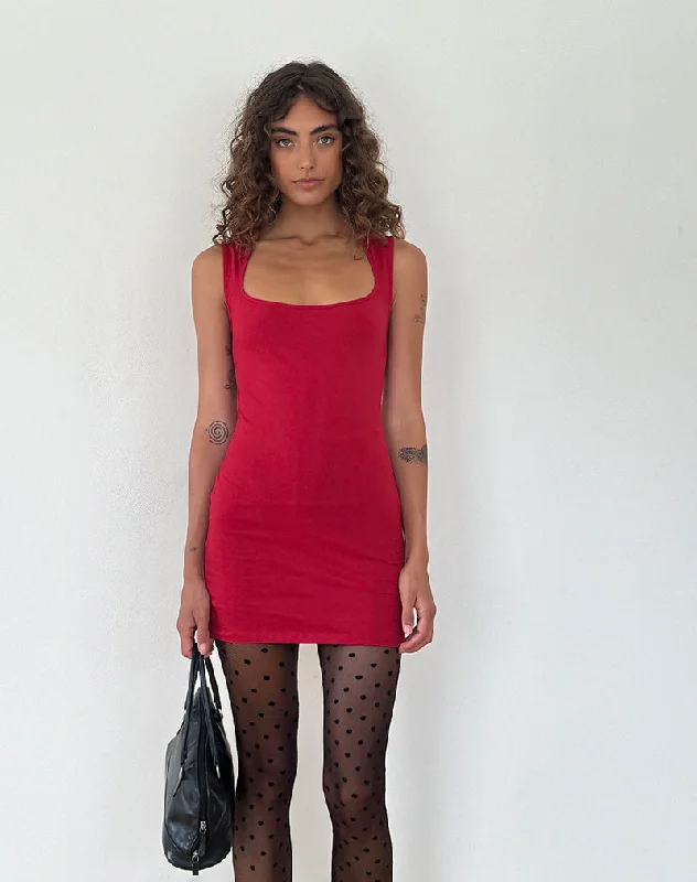 Party Dresses with Metallic Studs and Leather Trim for Ladies' Edgy and Rocker LookJinsuen Bodycon Mini Dress in Adrenaline Red