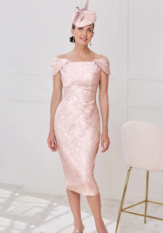 A - line satin midi dress for a formal and elegant occasionJohn Charles Jacquard Mesh Shoulder Midi Dress, Petal