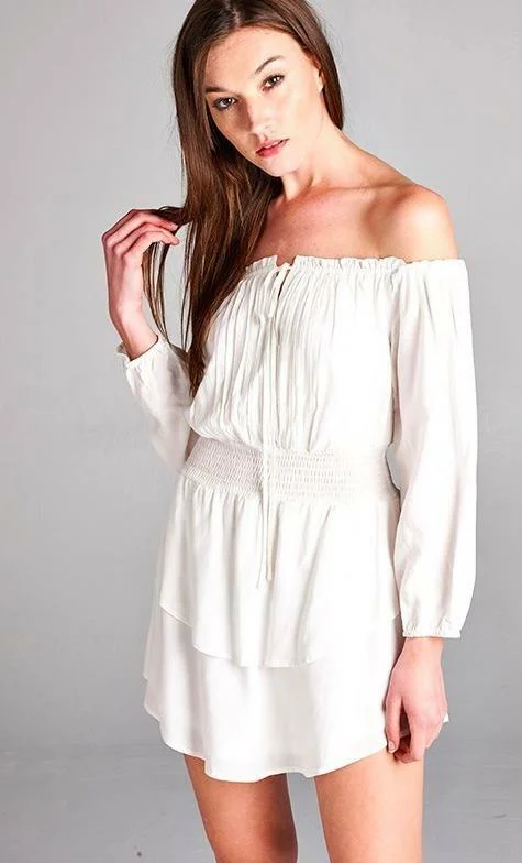 Party Dresses with Rhinestone Embellishments and Sheer Sleeves for Ladies' Luxurious and Alluring LookJust Wanna Have Fun White Off-the-Shoulder Tiered Dress
