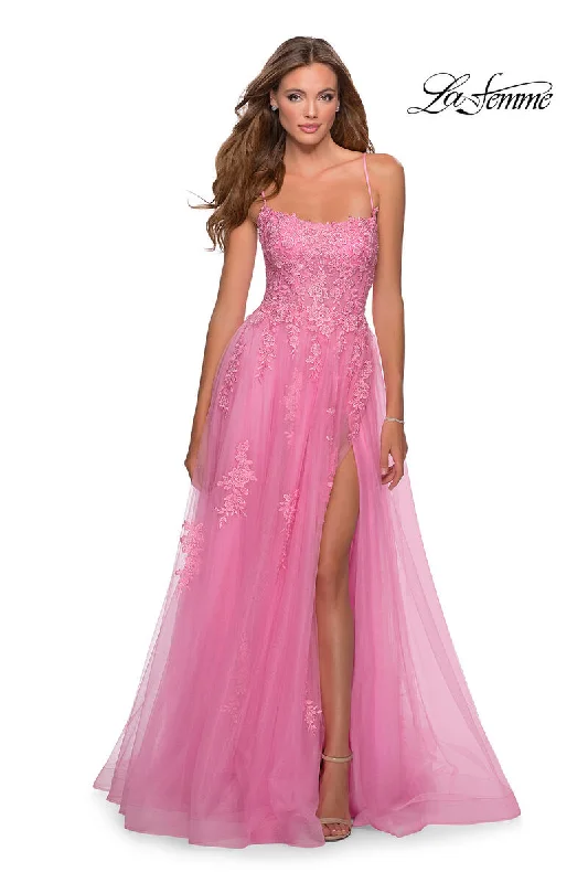 Party Dresses with Sheer Sleeve and Sequined Cuffs and Bow at the Waist and Embroidered Skirt for Ladies' Elegant and Intricate LookLa Femme Dress 28470 Party Dresses with Sheer Sleeve and Sequined Cuffs and Bow at the Waist and Embroidered Skirt for Ladies' Elegant and Intricate LookLa Femme Dress 28470