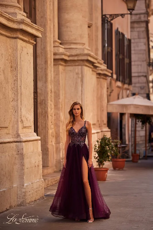 Party Dresses with Ruffled Sleeveless Top and Sequined Bodice and Tulle Skirt for Ladies' Dramatic and Glamorous LookLa Femme Dress 31471