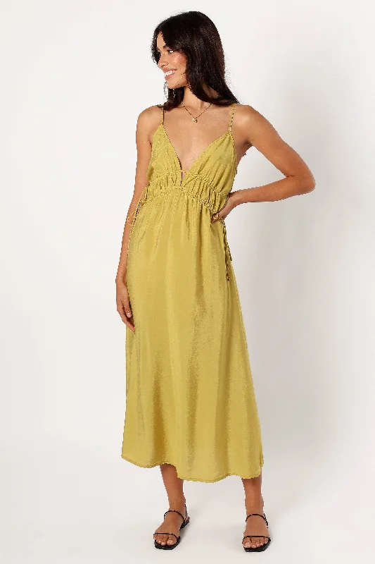 Linen midi dress for a breathable and casual summer optionLayton Midi Dress - Olive