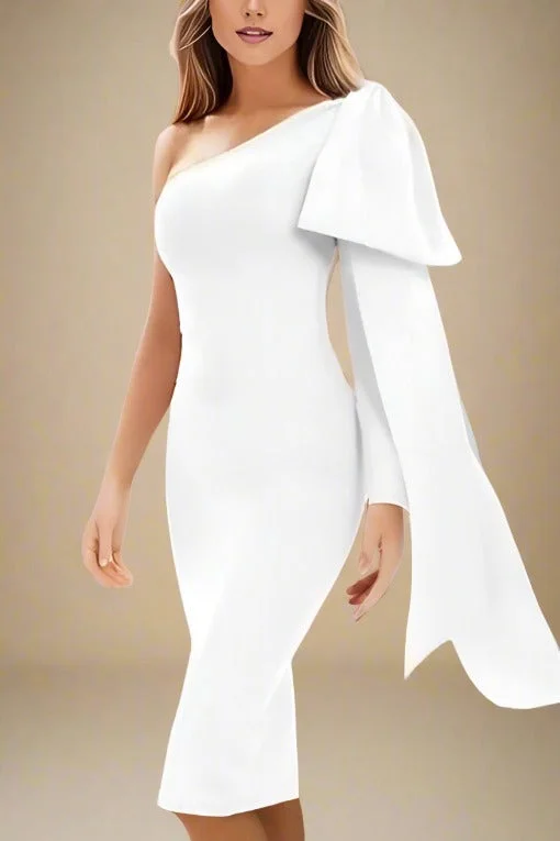 Mermaid - style midi dress for a figure - hugging and glamorous lookLela Long Sleeve Bandage Midi Dress - Pearl White Mermaid - style midi dress for a figure - hugging and glamorous lookLela Long Sleeve Bandage Midi Dress - Pearl White