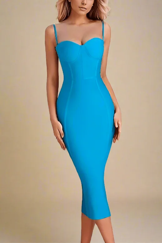 Geometric - pattern midi dress for a modern and stylish appearanceLina Bandage Midi Dress - Sky Blue Geometric - pattern midi dress for a modern and stylish appearanceLina Bandage Midi Dress - Sky Blue