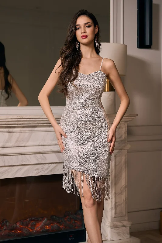 Party Dresses with Embroidered Paisley Patterns and Sequined Bodice for Ladies' Exotic and Glamorous LookMarlowe Fringe Sequin Party Dress