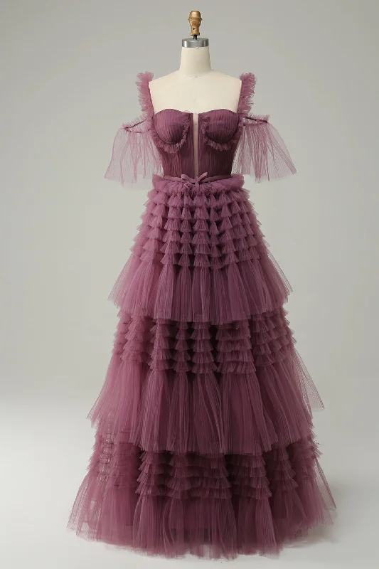 Party Dresses with Pleated Skirts and Lace Overlay for Ladies' Feminine and Timeless LookMavue Sweetheart A Line Long Prom Dress