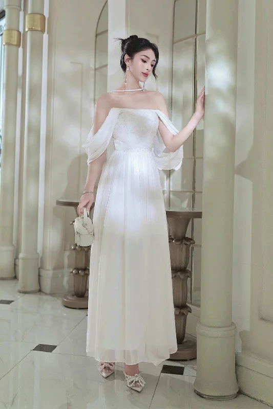 Party Dresses with Embroidered Birds and Sequined Floral Motifs and Satin and Lace Combo for Ladies' Nature Inspired and Romantic LookMaya A-line Off-Shoulder Mesh Taffeta Ankle Length Dress