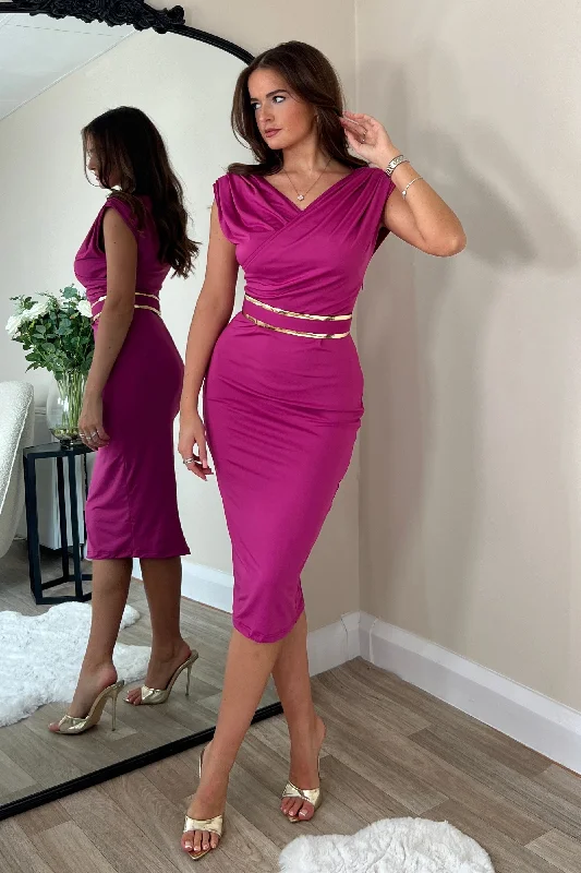 Striped cotton midi dress for a classic and timeless lookMiley Orchid Occasion Midi Dress With Belt Striped cotton midi dress for a classic and timeless lookMiley Orchid Occasion Midi Dress With Belt