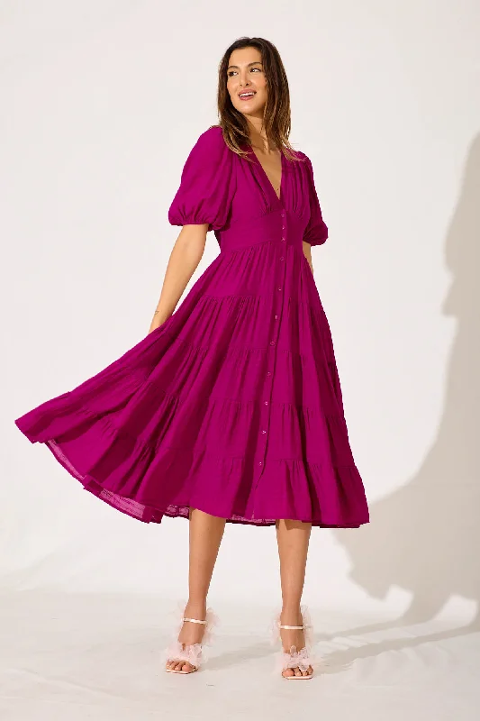 Zip - front midi dress for easy on - and - off convenienceModica Midi Dress In Fuchsia Zip - front midi dress for easy on - and - off convenienceModica Midi Dress In Fuchsia