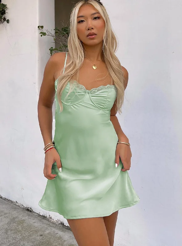 Party Dresses with Sequined Bodice and Chiffon Skirt for Ladies' Elegant ContrastMoniz Mini Dress Sage