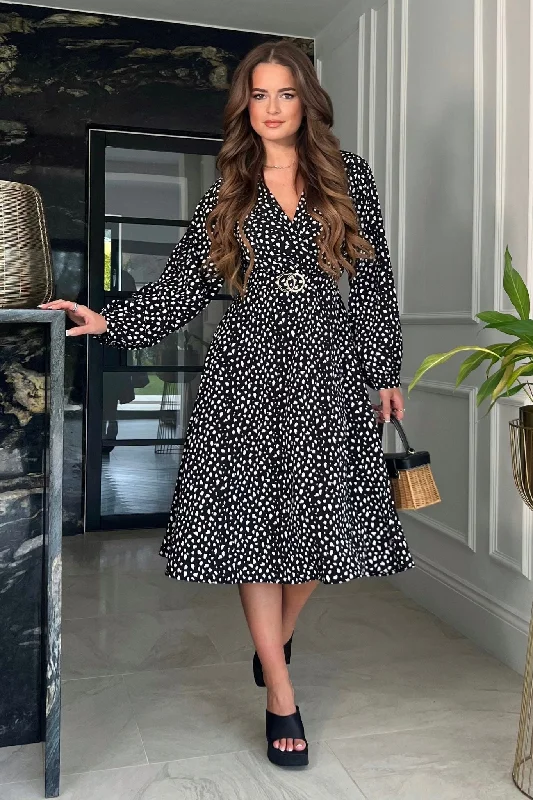 Wrap - around midi dress for a flattering and adjustable fitNadine Long Sleeve Polka Dot Belted Midi Dress Wrap - around midi dress for a flattering and adjustable fitNadine Long Sleeve Polka Dot Belted Midi Dress