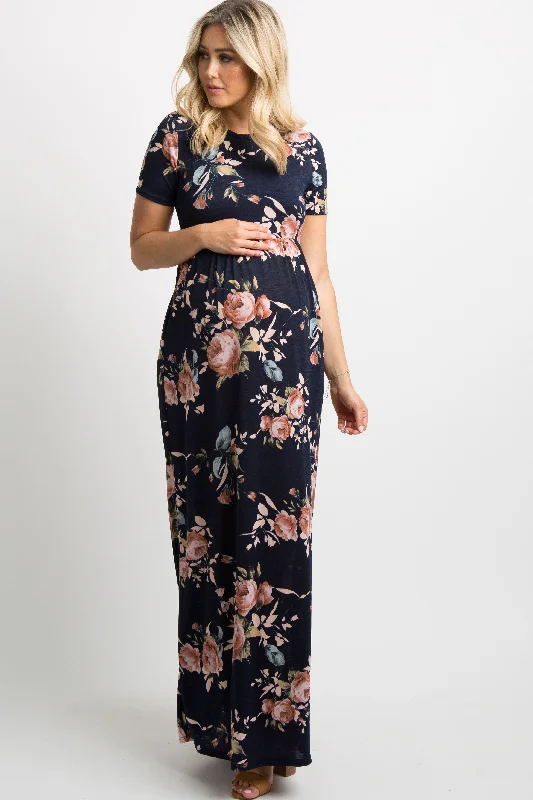 Dresses with Ruffled Sleeveless Top and Sequined Bodice for Ladies' Dramatic and Glamorous LookNavy Blue Rose Print Short Sleeve Maternity Maxi Dress Dresses with Ruffled Sleeveless Top and Sequined Bodice for Ladies' Dramatic and Glamorous LookNavy Blue Rose Print Short Sleeve Maternity Maxi Dress