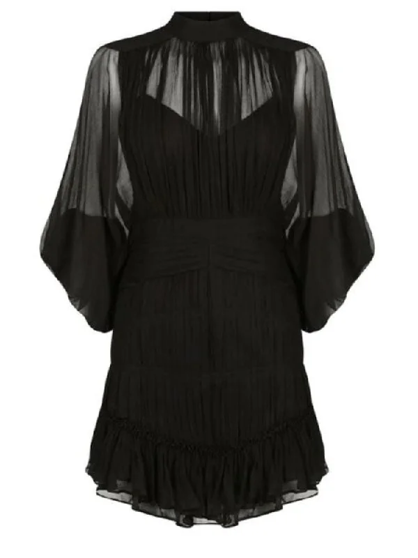 Party Dresses with Sequined Dots and Sheer Skirt for Ladies' Playful and Sultry LookNicola Long Sleeve Mini Dress - Black