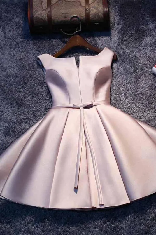 Party Dresses with Sequined Star Motifs and Sheer Sleeve and Ruffled Hem for Ladies' Celestial and Flirty LookPink A-line Lace-up Satin Short Homecoming Dress Party Dress  PD046