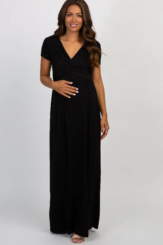 Bohemian Style Maxi Dresses for Ladies with Embroidered DetailsPinkBlush Black Draped Maternity/Nursing Maxi Dress Bohemian Style Maxi Dresses for Ladies with Embroidered DetailsPinkBlush Black Draped Maternity/Nursing Maxi Dress