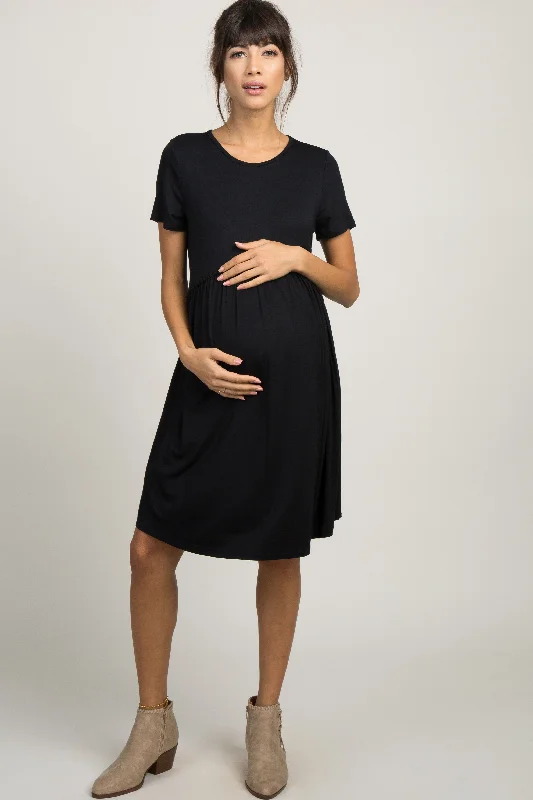 Dresses with Sequined Hearts and Ruffled Hem and Satin and Lace Combo for Ladies' Romantic and Feminine LookPinkBlush Black Solid Crochet Trim Maternity Shift Dress Dresses with Sequined Hearts and Ruffled Hem and Satin and Lace Combo for Ladies' Romantic and Feminine LookPinkBlush Black Solid Crochet Trim Maternity Shift Dress