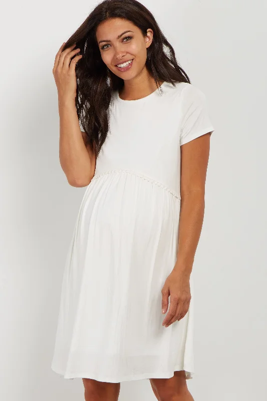 Dresses with Ruffled Sleeveless Top and Sequined Bodice and Tulle Skirt for Ladies' Dramatic and Glamorous LookPinkBlush Ivory Solid Crochet Trim Maternity Shift Dress Dresses with Ruffled Sleeveless Top and Sequined Bodice and Tulle Skirt for Ladies' Dramatic and Glamorous LookPinkBlush Ivory Solid Crochet Trim Maternity Shift Dress