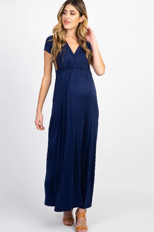 Plus Size Jersey Wrap Dresses for Ladies' Easygoing LookPinkBlush Navy Draped Maternity/Nursing Maxi Dress Plus Size Jersey Wrap Dresses for Ladies' Easygoing LookPinkBlush Navy Draped Maternity/Nursing Maxi Dress