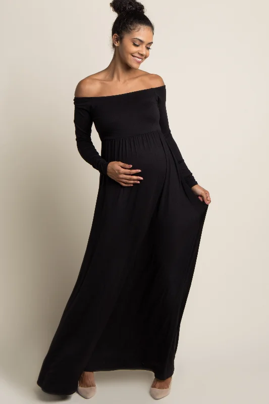 Dresses with Pleated Tulle Skirt and Sequined Geometric Shapes and Lace Overlay for Ladies' Princess and Feminine LookPinkBlush Petite Black Solid Off Shoulder Maternity Maxi Dress Dresses with Pleated Tulle Skirt and Sequined Geometric Shapes and Lace Overlay for Ladies' Princess and Feminine LookPinkBlush Petite Black Solid Off Shoulder Maternity Maxi Dress