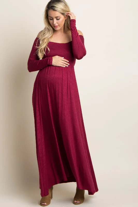 Dresses with Embroidered Party Animals for Ladies' Fun Themed OutfitPinkBlush Petite Dark Burgundy Solid Off Shoulder Maternity Maxi Dress Dresses with Embroidered Party Animals for Ladies' Fun Themed OutfitPinkBlush Petite Dark Burgundy Solid Off Shoulder Maternity Maxi Dress