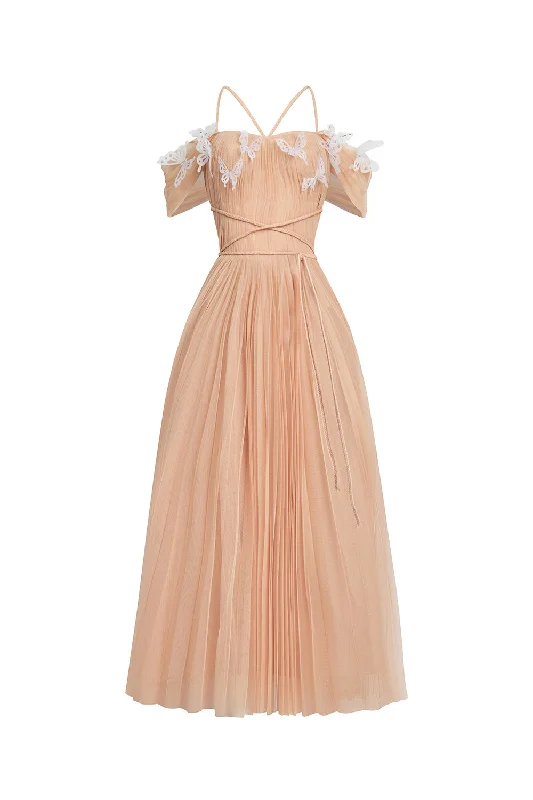Cape - sleeve midi dress for a unique and stylish appearancePsychelle Pleated Cold Shoulder Sleeved Mesh Midi Dress Cape - sleeve midi dress for a unique and stylish appearancePsychelle Pleated Cold Shoulder Sleeved Mesh Midi Dress