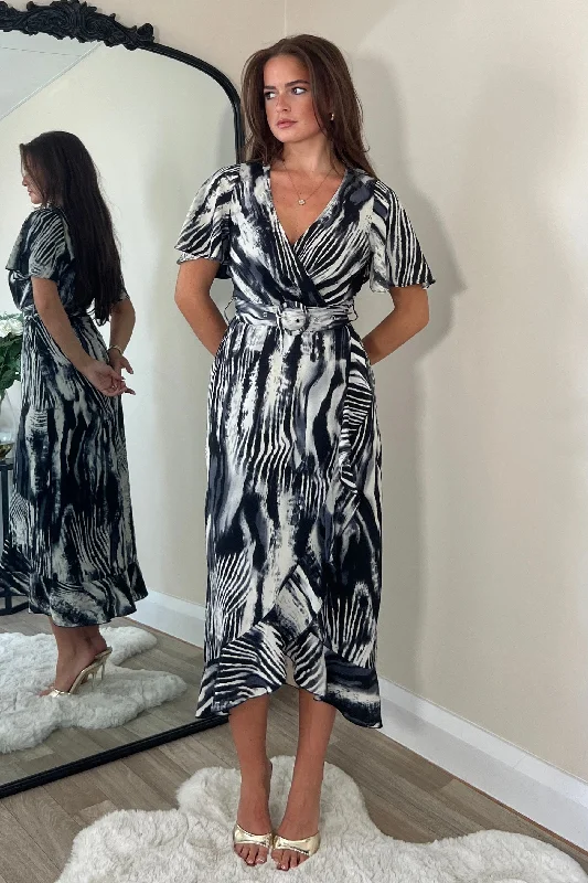 Turtleneck midi dress for a sophisticated and elegant styleQuinn Grey Print Wrap Detail Midi Dress